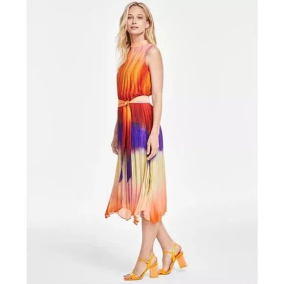 NWT Tahari ASL Ombre' Pleated Trapeze Midi Dress Sz 6 Handkerchief Hem MSRP $169 - Picture 6 of 14